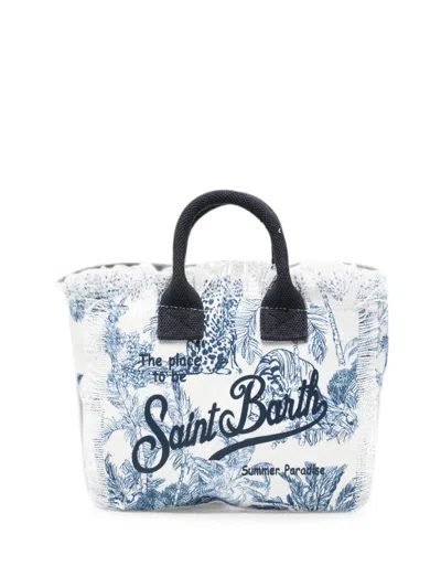 Mc2 Saint Barth Mini Vanity Fringed Logo-print Tote Bag In Red