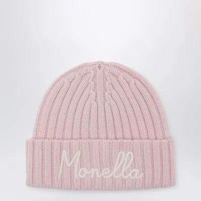 Mc2 Saint Barth Pink Mini Wool Beanie With Embroidered Logo