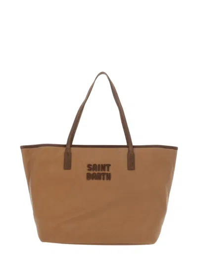 Mc2 Saint Barth Spacious Tote Bag With Textured Logo Patch In Brown