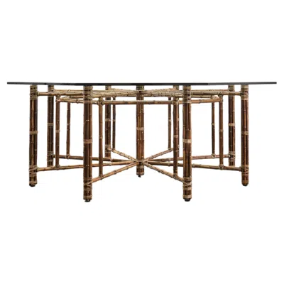 Pre-owned Mcguire Organic Modern Bamboo Glass Octagonal Dining Table In Brown