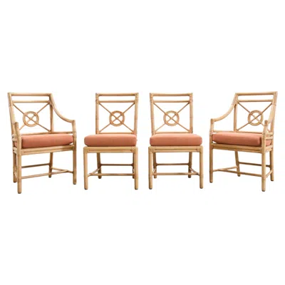 Pre-owned Mcguire Set Of Four  Rattan "target" Dining Chairs Labeled In Brown
