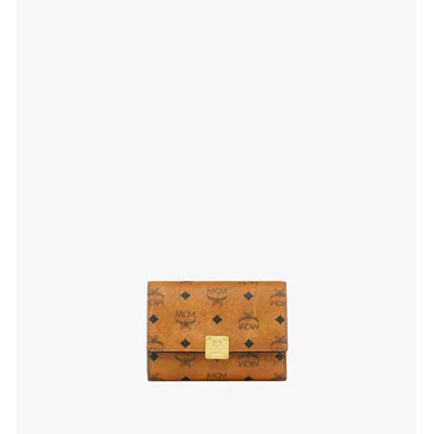 Mcm Aren Trifold Wallet In Visetos In Brown