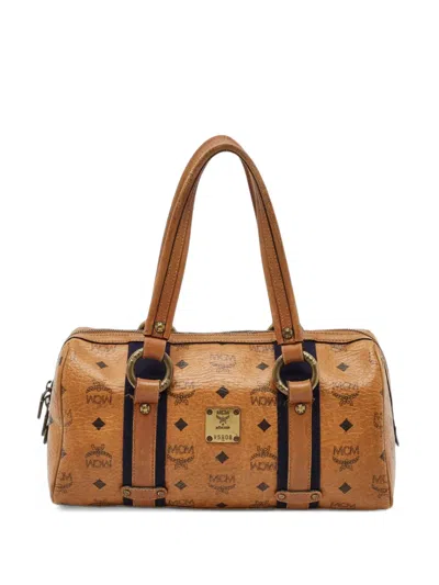 Pre-owned Mcm Cognac Visetos Boston Bag In Brown