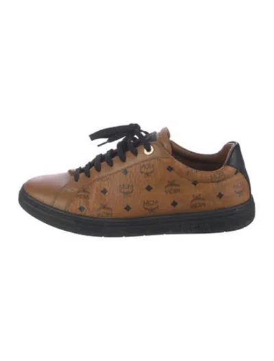 Pre-owned Mcm Leather Graphic Print Sneakers In Brown