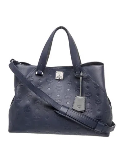 Pre-owned Mcm Leather Top Handle Bag In Blue