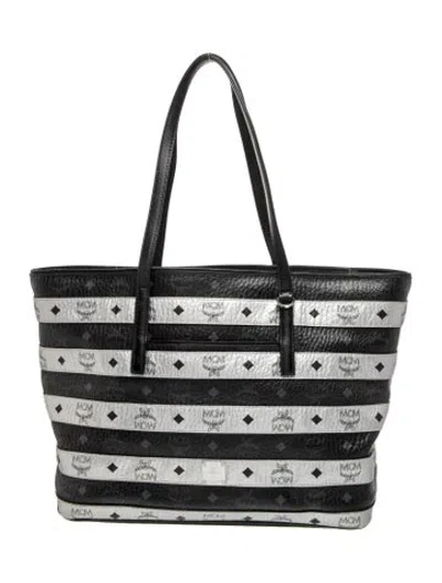 Pre-owned Mcm Leather Tote In Black/metallic/silver