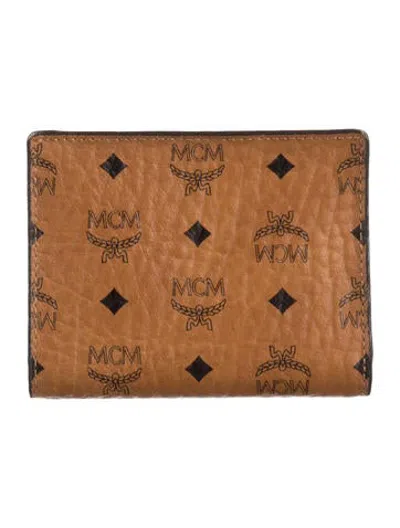 Pre-owned Mcm Monogram Pattern Leather Compact Wallet In Brown