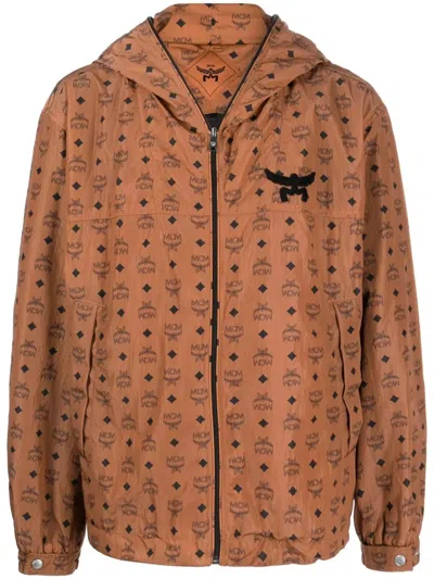 Mcm Monogram Print Hooded Jacket In Brown