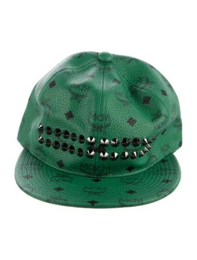 Pre-owned Mcm Spiked Coated Canvas Baseball Cap W/tags In Green
