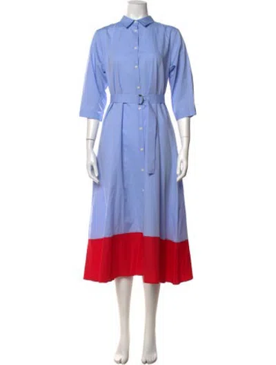 Pre-owned Mds Stripes Colorblock Pattern Midi Length Dress In Blue