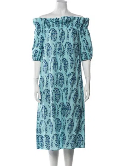 Pre-owned Mds Stripes Floral Print Midi Length Dress In Blue