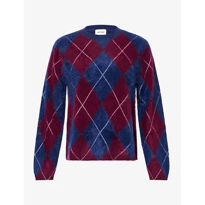 Me And Em And Em Womens Argyle Brushed Cashmere Jumper Bright Navy/merlot R