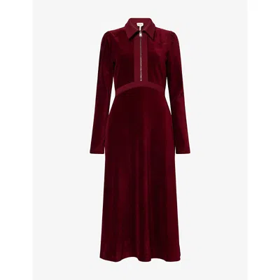 Me And Em And Em Womens Barolo Red Pointed-collar Long-sleeve Cotton-blend Midi Dress