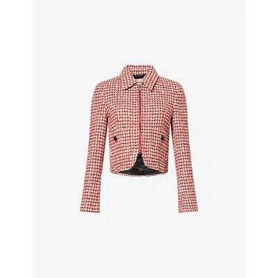 Me And Em And Em Womens Boxy-fit Textured Cotton-blend Jacket Ruby Red