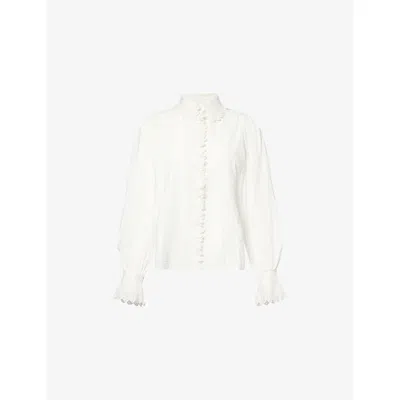 Me And Em And Em Womens Broderie-trim Collared Cotton Blouse Soft White