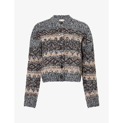 Me And Em And Em Womens Fair Isle Boxy Wool-blend Cardigan Neutral Multi