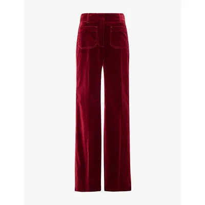 Me And Em And Em Womens Flared Velour Cotton-blend Trousers Barolo Red