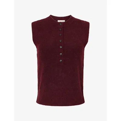 Me And Em And Em Womens Henley Sleeveless Wool-blend Vest Merlot Red