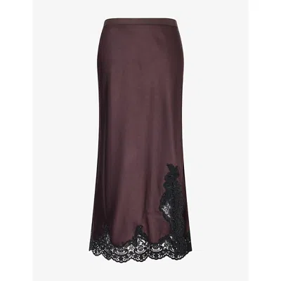 Me And Em And Em Womens Lace-hem Satin Midi Skirt Dark Chocolate/black