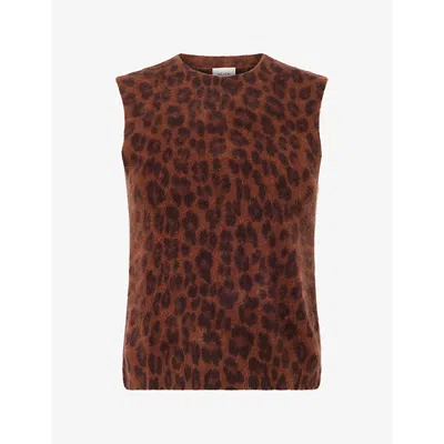 Me And Em And Em Womens Leopard Brushed Wool-and-cashmere Vest Chocolate Multi