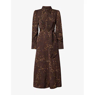 Me And Em And Em Womens Leopard Long-sleeve Woven Midi Dress Brown Multi