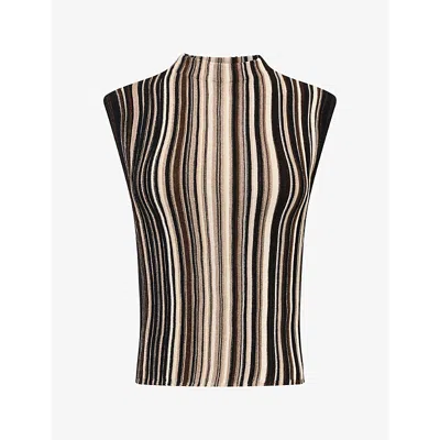 Me And Em And Em Womens Metallic Striped Knit Top Pecan Brown Multi