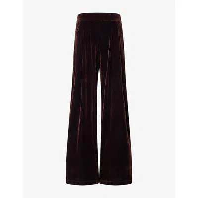 Me And Em And Em Womens Mid-rise Wide-leg Velour Trousers Dark Chocolate