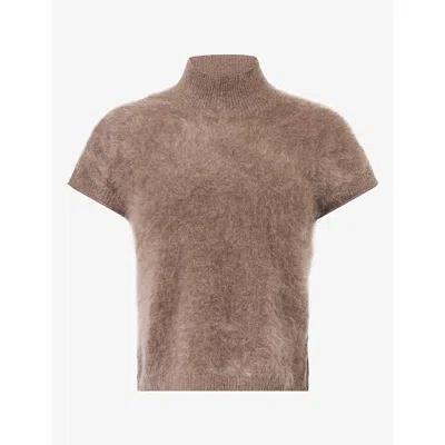 Me And Em And Em Womens Mock-neck Brushed Cashmere Top Heather Brown Melang