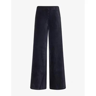 Me And Em And Em Womens Navy Wide-leg Velour Cotton-blend Trousers