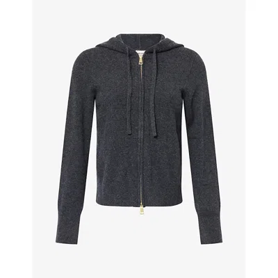 Me And Em And Em Womens Regular-fit Ribbed-trim Cashmere-blend Hoodie Dark Charcoal Melang