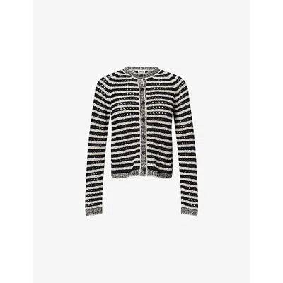 Me And Em And Em Womens Regular-fit Striped Cotton-blend Cardigan Black/cream Xs