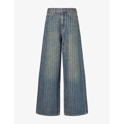 Me And Em And Em Womens Relaxed-fit Striped Denim Jeans Authentic Dark Wash