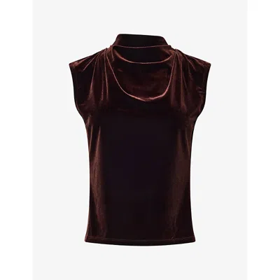 Me And Em And Em Womens Sleeveless Cowl-neck Stretch-velour Top Dark Chocolate