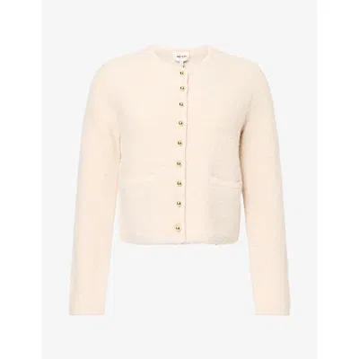 Me And Em And Em Womens Slip-pocket Boucle Wool-blend Cardigan Cream
