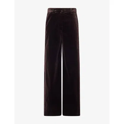 Me And Em And Em Womens Slip-pocket Wide-leg Cotton-blend Trousers Dark Chocolate Brown