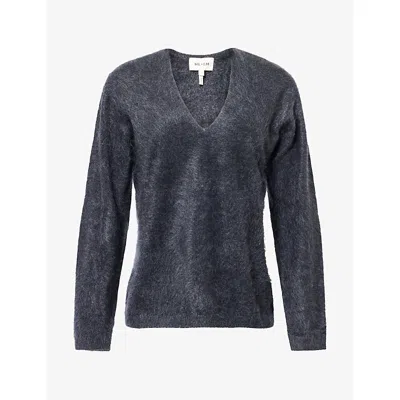 Me And Em And Em Womens V-neck Brushed Cashmere Jumper Charcoal Melange Xs