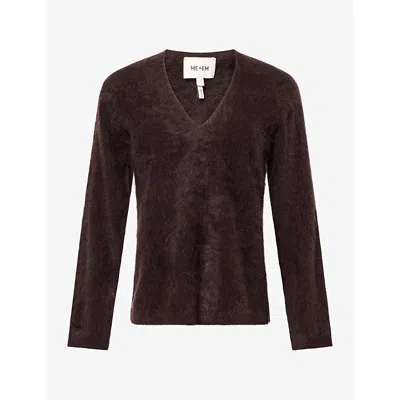 Me And Em And Em Womens V-neck Brushed Cashmere Jumper Dark Chocolate Brown