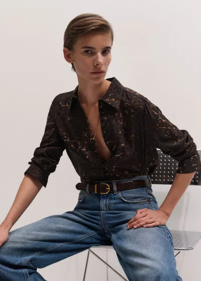Me+em Leopard Print Blouse + Tie Brown Multi