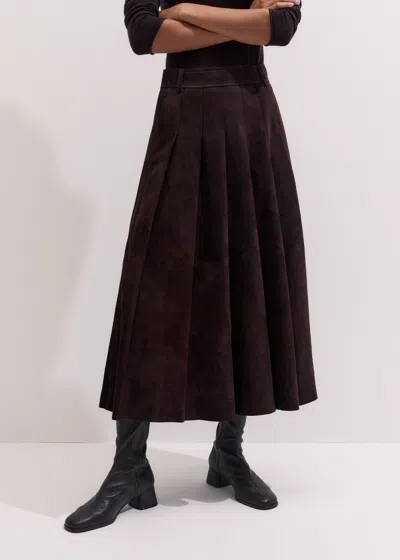Me+em Suede Pleated Maxi Skirt Port Brown