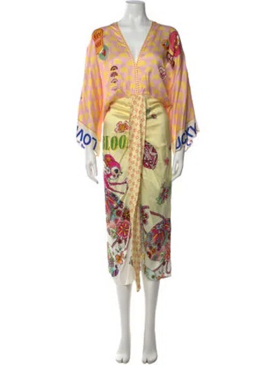 Pre-owned Me369 Graphic Print Midi Length Dress In Yellow