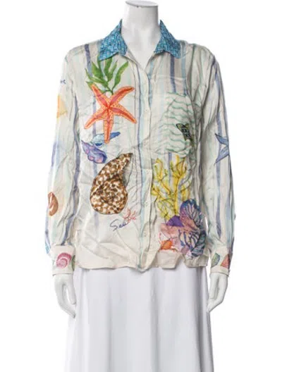 Pre-owned Me369 Printed Long Sleeve Top In Blue