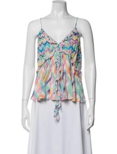 Pre-owned Me369 Printed V-neck Top In White