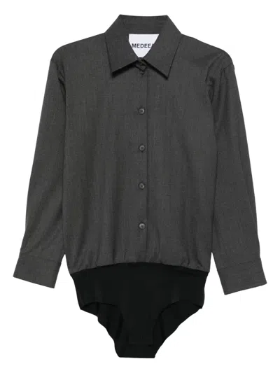 Medeea Button-front Shirt Bodysuit In Gray