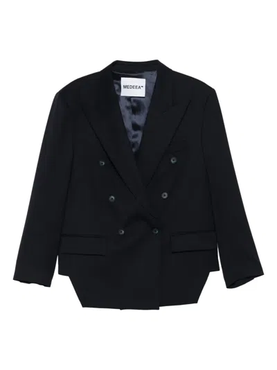 Medeea Trapezoid Double-breasted Blazer In Blue