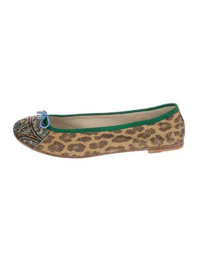 Pre-owned Meher Kakalia Animal Print Ballet Flats In Green/neutrals