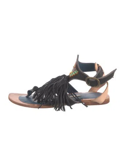 Pre-owned Meher Kakalia Leather Patterned Flats In Black