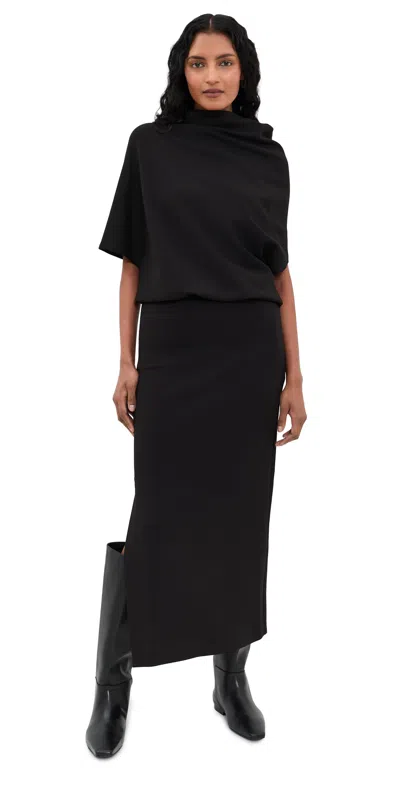 Meimeij Short Sleeve Cowl Neck Scuba Midi Dress Nero In Black