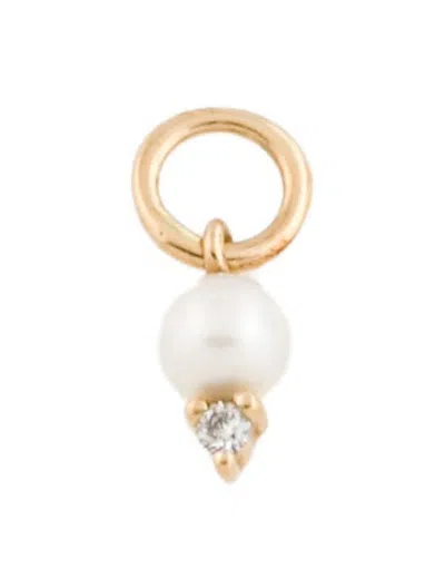 Pre-owned Mejuri 14k Pearl & Diamond Drop Earring Hoop Single Charm, 0.5" In Multicolor