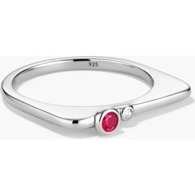 Mejuri Puzzle Stacking Ring In Silver/lab Grown Ruby