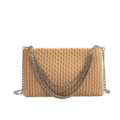 Melie Bianco Erin Tan Padded Quilted Crossbody Clutch In Brown
